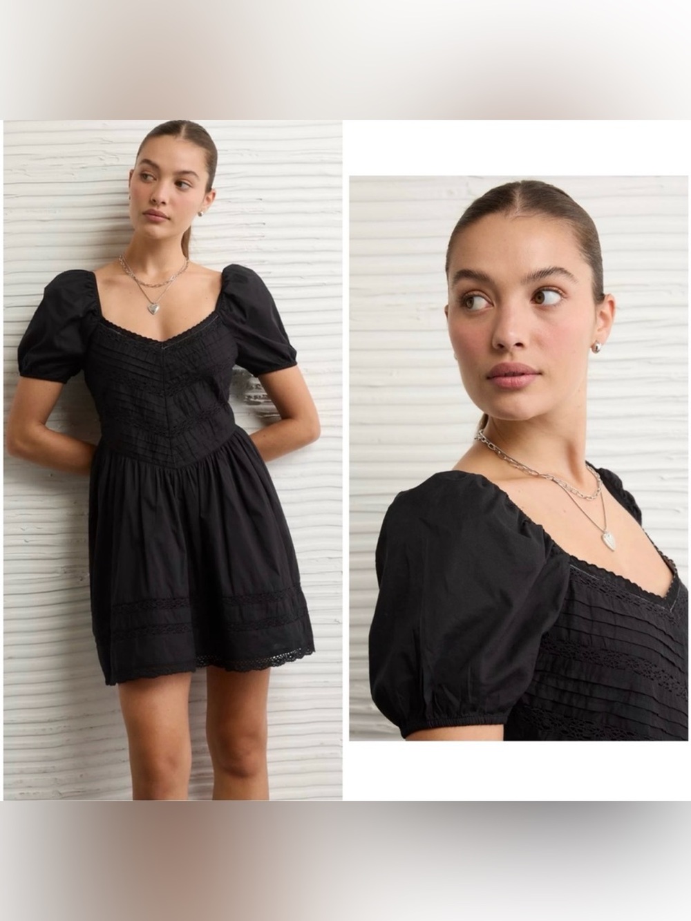 NWT-AE American Eagle Bella Puff Sleeve Mini Dress‎ Black